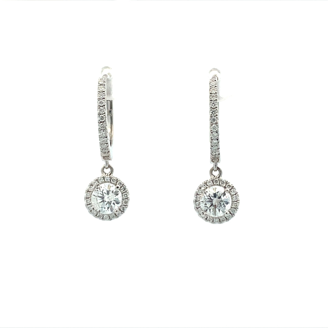 Diamond Halo Drop Earrings in White Gold