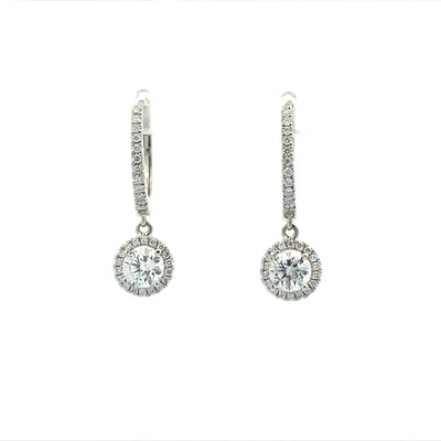 Diamond Halo Drop Earrings in White Gold