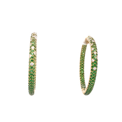 ESTATE Robinson Pelham Tsavorite and Diamond Hoops in Yellow Gold