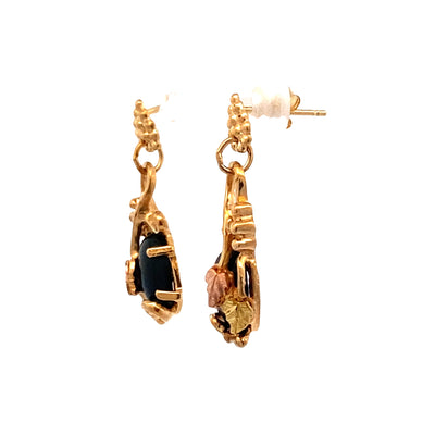 ESTATE Black Hills Gold Onyx Drop Earrings