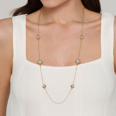 32" 1.45CTW Diamond Floral Station Necklace in Yellow Gold by Gabriel & Co.