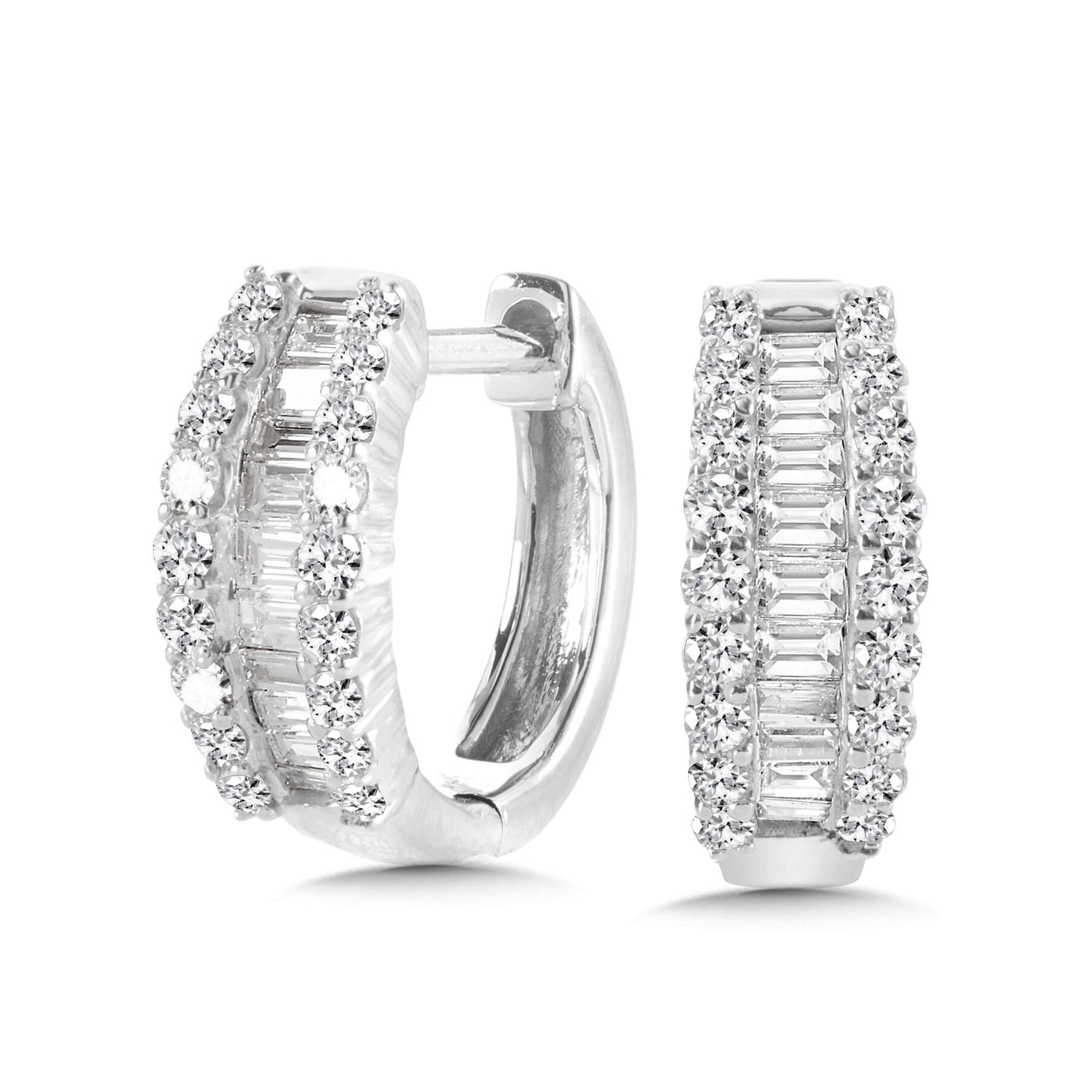 Baguette and Round Diamond Hoops in White Gold