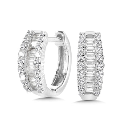 Baguette and Round Diamond Hoops in White Gold