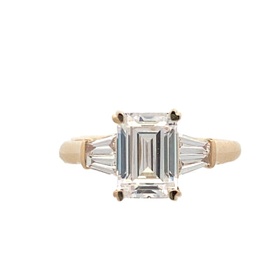 Three Stone Emerald  Cut CZ Engagement Ring in Yellow Gold by Fana