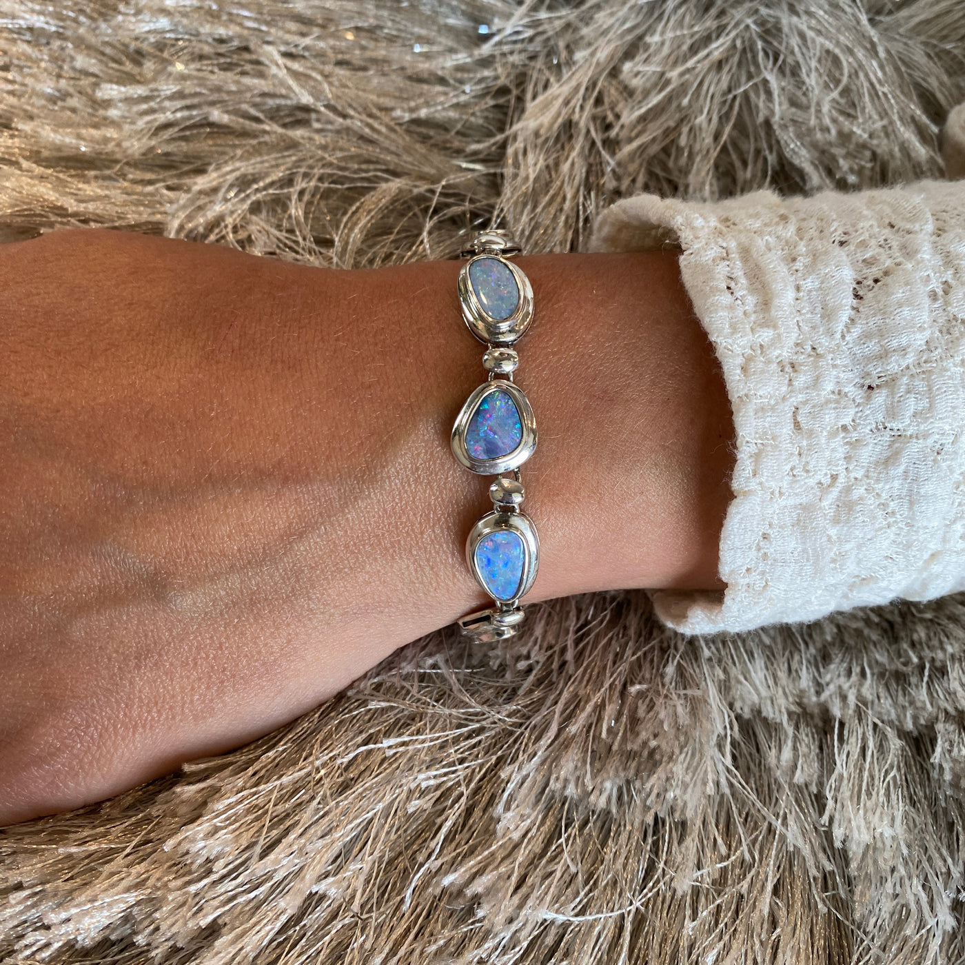 ESTATE Opal Doublet Station Bracelet in Silver