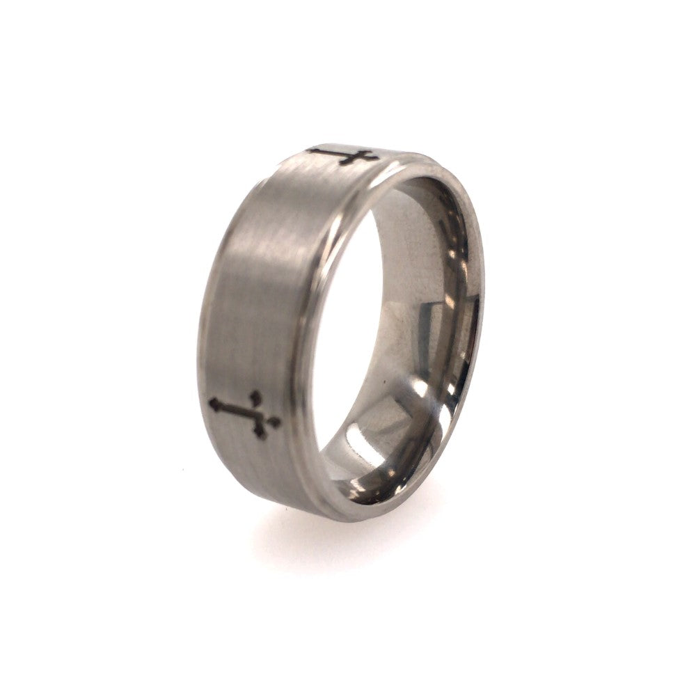 Fancy 8mm Cross Wedding Band in Titanium