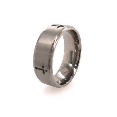 Fancy 8mm Cross Wedding Band in Titanium