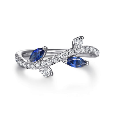 14K White Gold .30CTW Sapphire and .30CTW Diamond Ring by Gabriel & Co.
