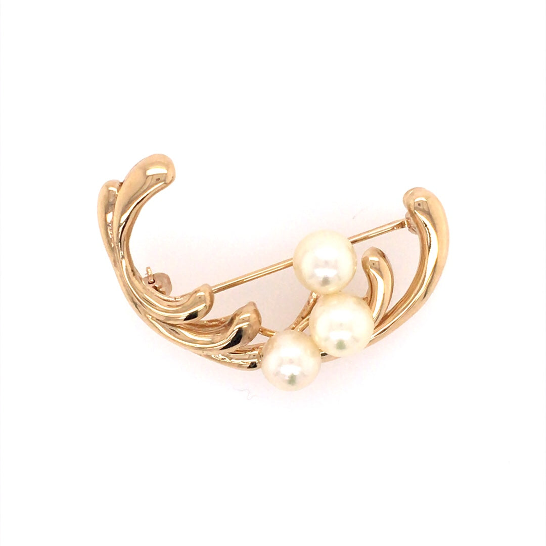 Estate 14K Yellow Gold Cultured Pearl Brooch