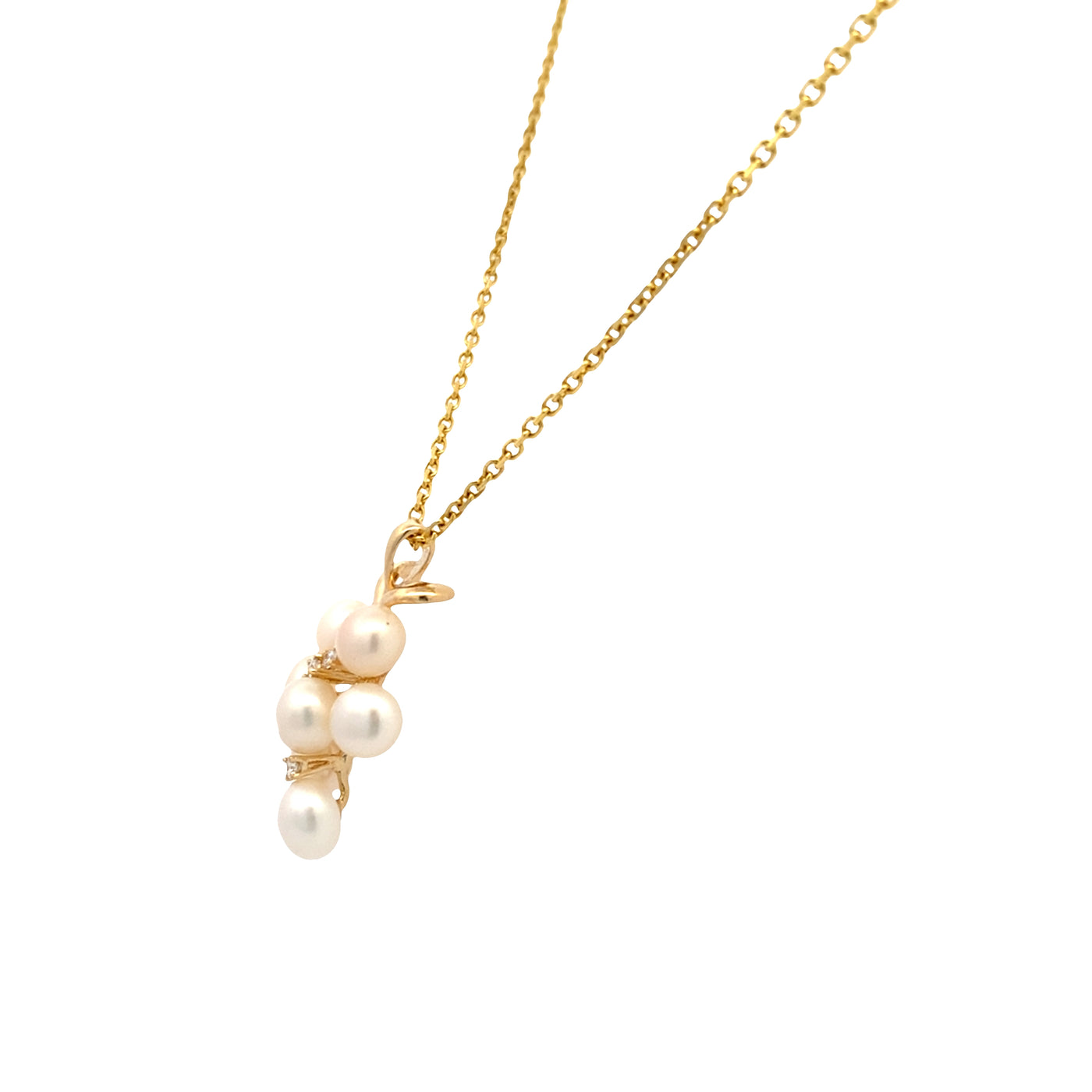 ESTATE Pearl and DIamond Pendant in Yellow Gold
