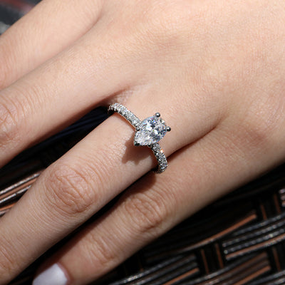 Pear Shape Diamond Side Stone Engagement Ring in White Gold by Gabriel & Co.