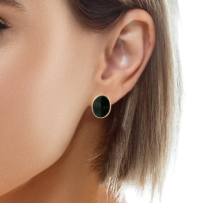ESTATE Agate Stud Earrings in Yellow Gold