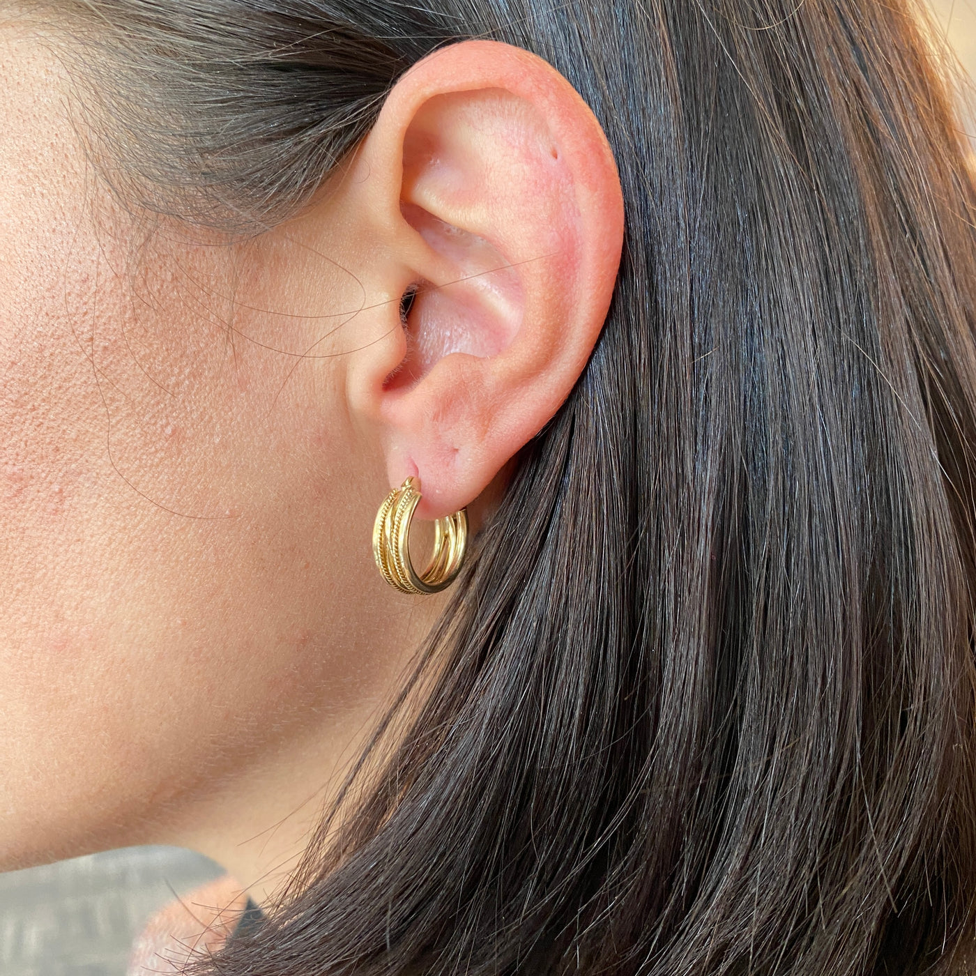 ESTATE Textured Huggies in Yellow Gold