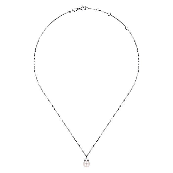 Drop Pearl and Diamond Necklace in White Gold by Gabriel & Co.