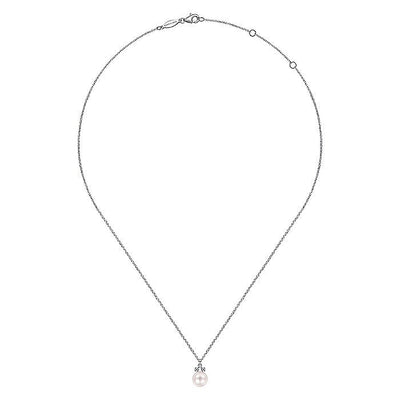 Drop Pearl and Diamond Necklace in White Gold by Gabriel & Co.