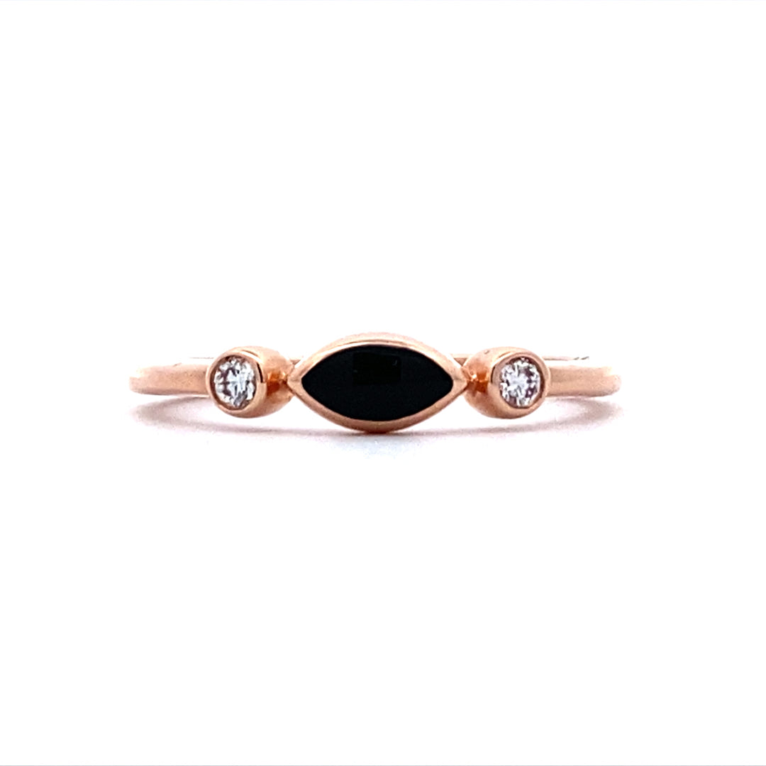Onyx Marquise Bezel Set Ring in Rose Gold by Kabana