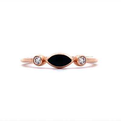 Onyx Marquise Bezel Set Ring in Rose Gold by Kabana
