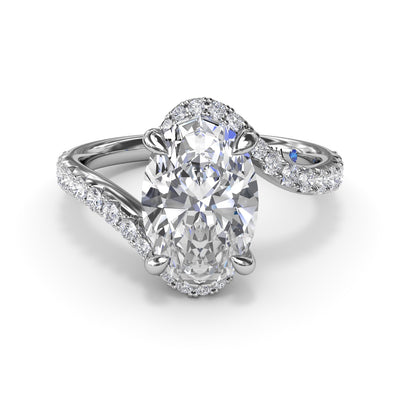 3ct Oval Bypass Engagement Ring with Side Diamonds in White Gold by Fana