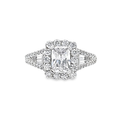 Emerald Cut Diamond Side Stone Engagement Ring in White Gold by B&C