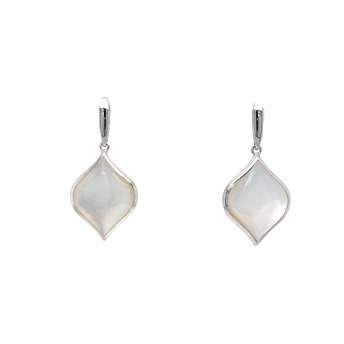 White Mother of Pearl Drop Earrings in SIlver by Kabana