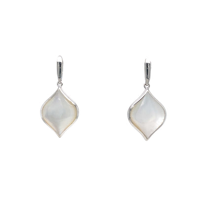 White Mother of Pearl Drop Earrings in SIlver by Kabana