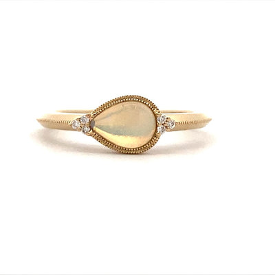 14 Karat Pear Shaped Opal and Diamond Ring RM4158W