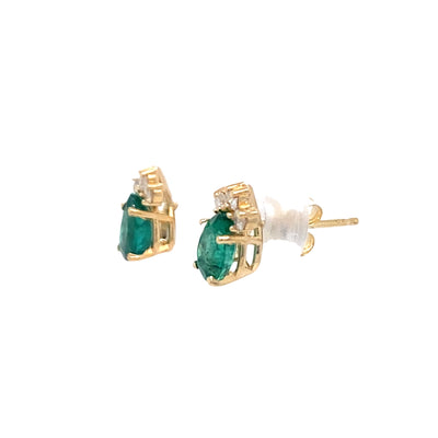 ESTATE Emerald and Diamond Studs in Yellow Gold
