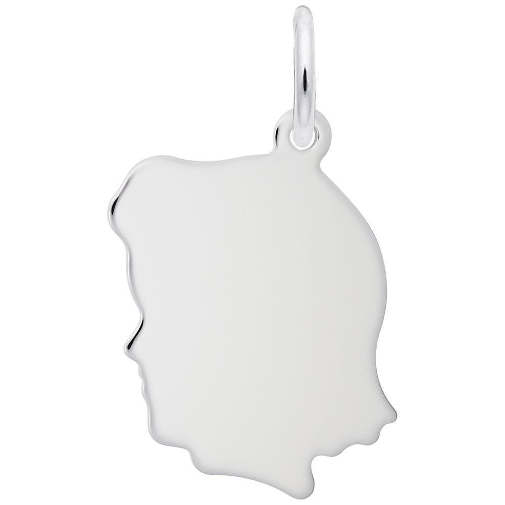Flat Girls Head Charm in Silver