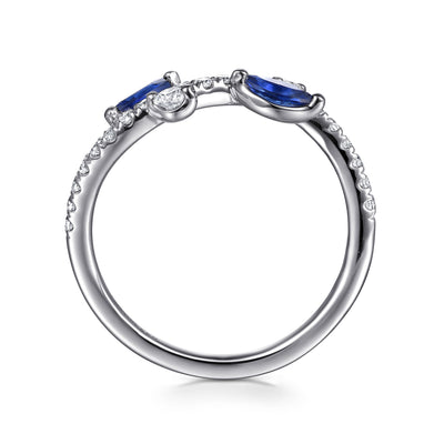 14K White Gold .30CTW Sapphire and .30CTW Diamond Ring by Gabriel & Co.