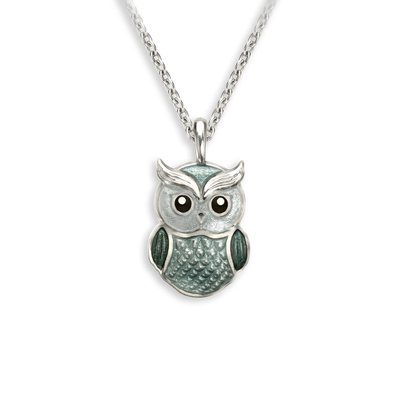 Sterling Silver Green Enamel Owl Pendant by Nicole Barr