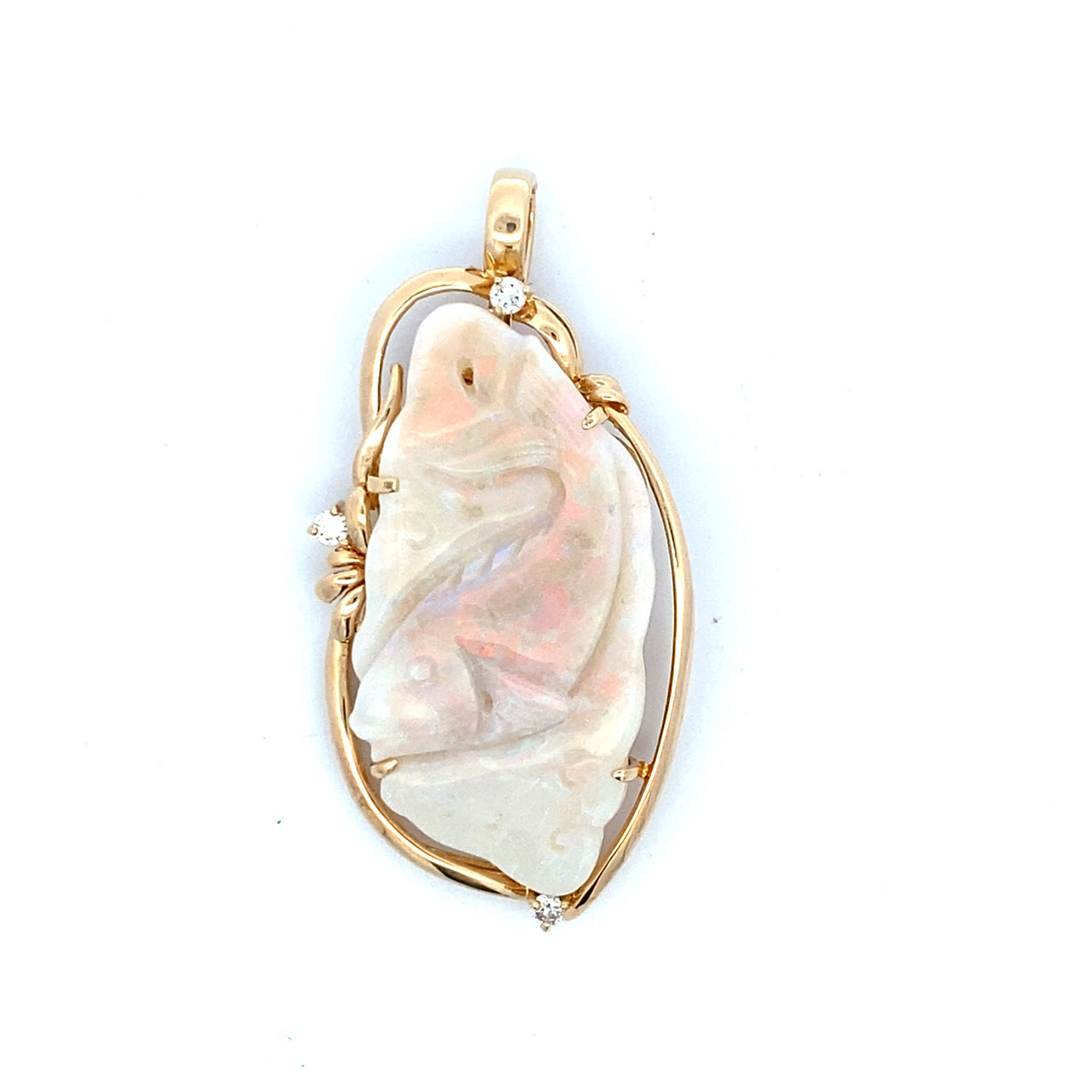 ESTATE Carved Opal Pendant in Yellow Gold