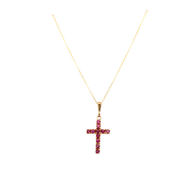 ESTATE Ruby Cross in Yellow Gold