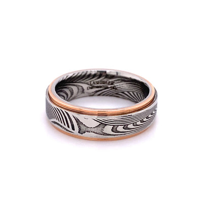 Damascus Steel and Rose Gold Edge Band
