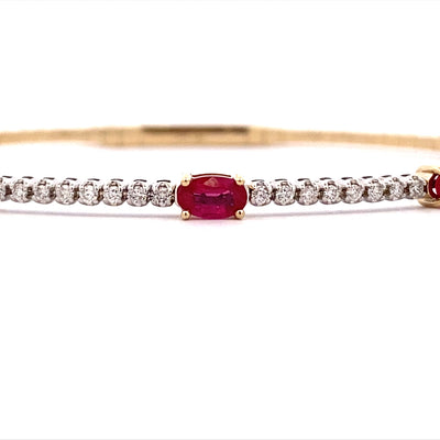 14 Karat Ruby and Diamond Flex Gemstone Bangle Bracelets BCV1029-RU-353