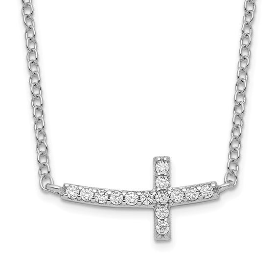 16" CZ Sideways Cross in Silver
