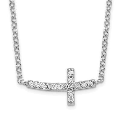 16" CZ Sideways Cross in Silver