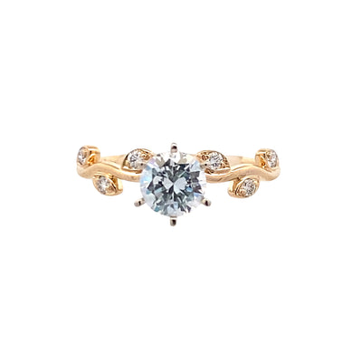 Floral Style Engagement Ring for 1ct Round Center in Two-Tone Gold