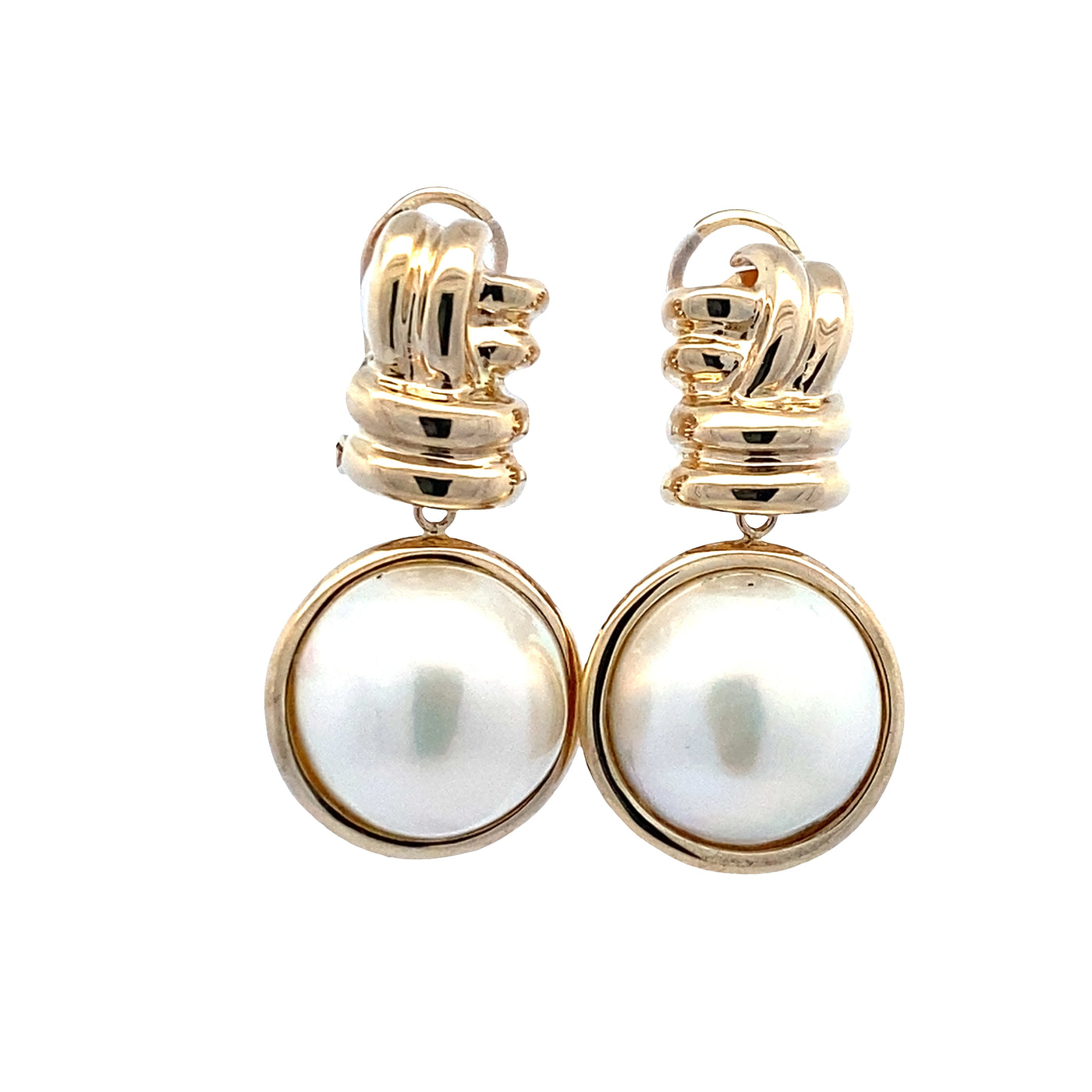 ESTATE Mabe Pearl Earrings in Yellow Gold