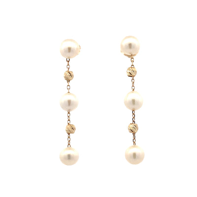 Beaded Pearl Drop Earrings in Yellow Gold by Imperial