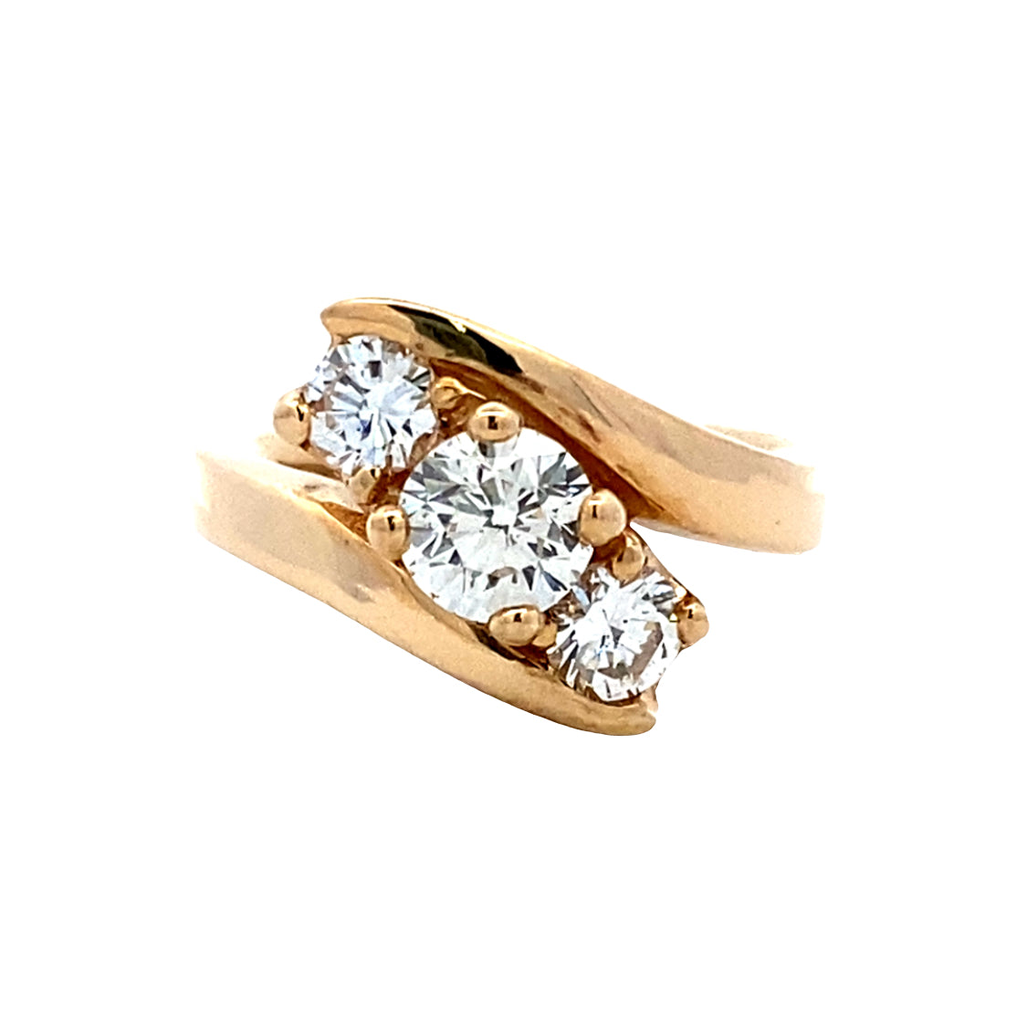 Estate 14 Karat Yellow Gold By-Pass StyleThree Diamond Ring