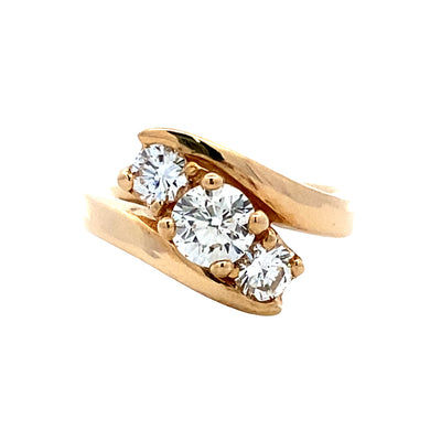 Estate 14 Karat Yellow Gold By-Pass StyleThree Diamond Ring