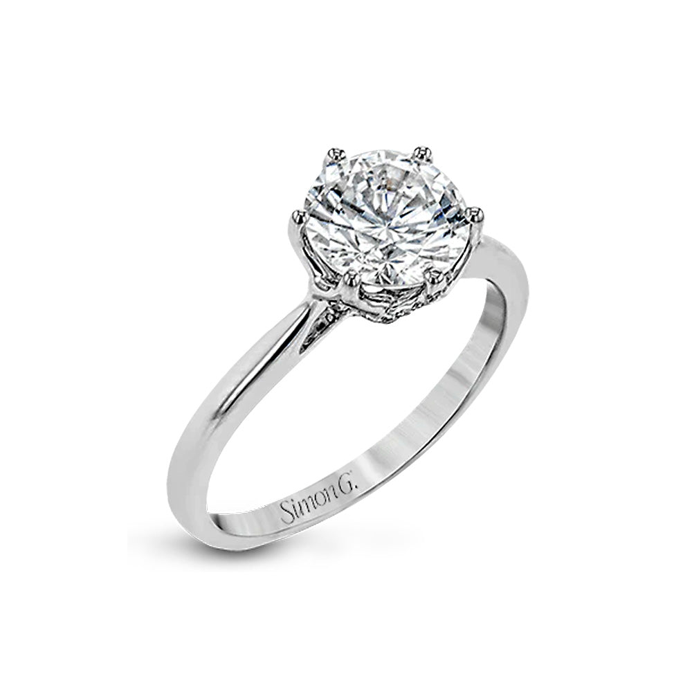 Simon G 14 Karat White Gold Round Solitaire Engagement Ring LR2143