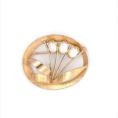 Estate Floral Motif Opal Pin/Brooch in Yellow Gold