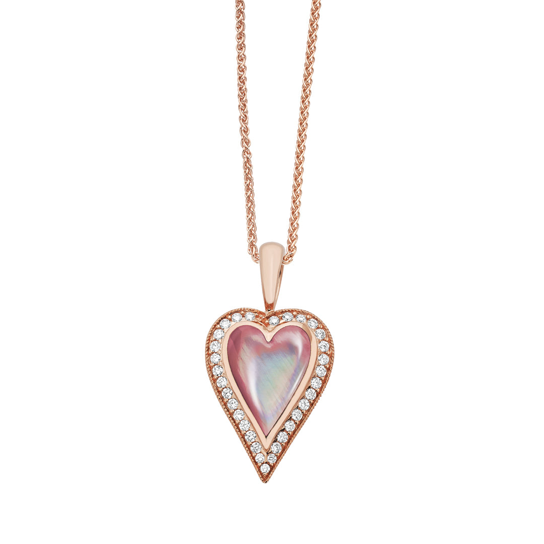 Mother of Pearl and Diamond Heart Pendant 0.39CTW in 14K Rose Gold by Kabana