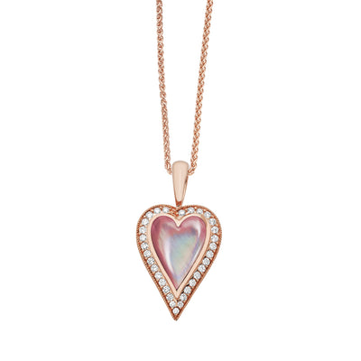 Mother of Pearl and Diamond Heart Pendant 0.39CTW in 14K Rose Gold by Kabana
