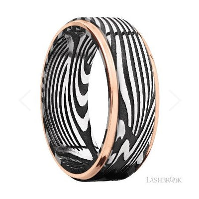 Damascus Steel and Rose Gold Edge Band