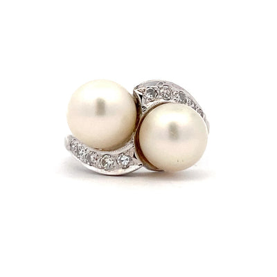 Estate 14 Karat White Gold Twist Style Pearl Ring