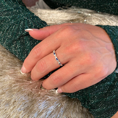 Baguette Sapphire and Diamond Band in White Gold
