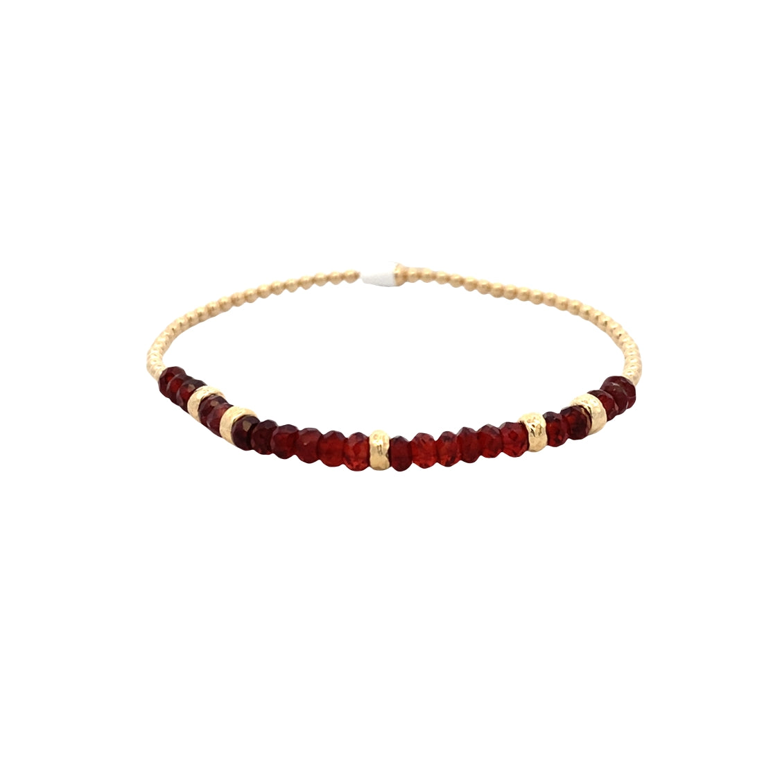 2mm Garnet and Rondelle Beaded Bracelet in Silver with Yellow Gold Plating by Karen Lazar