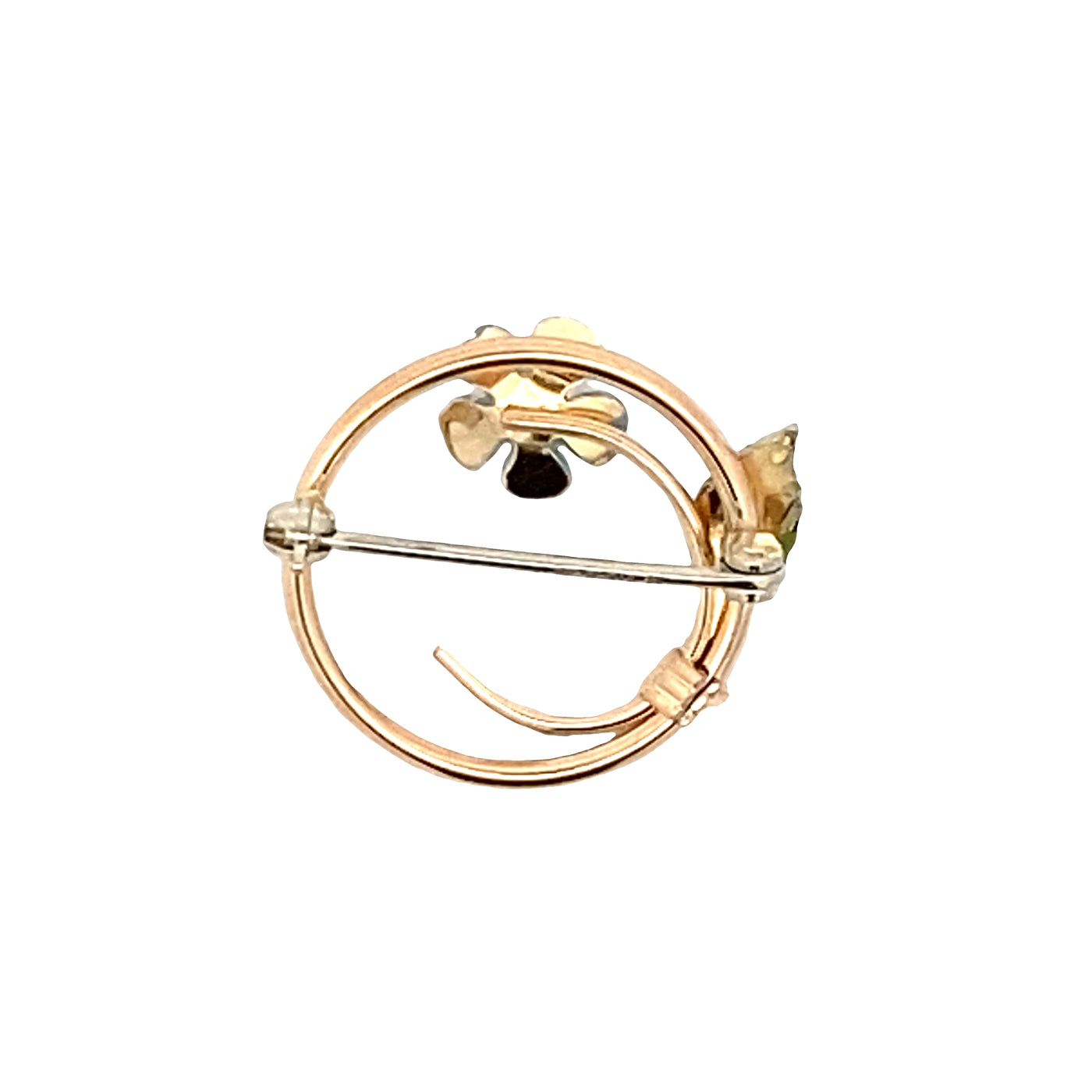 ESTATE Krementz Enamel and Pearl Flower Pin in Yellowo Gold